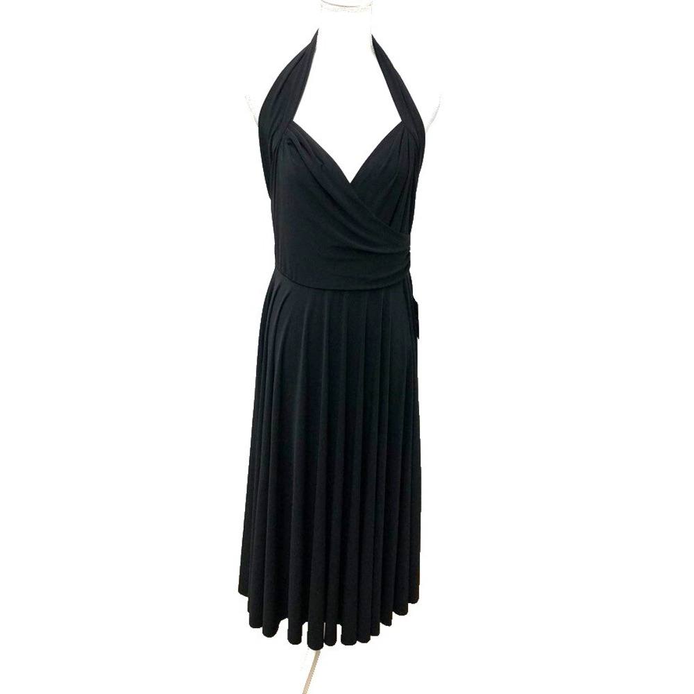 Norma Kamali Halter Sweetheart Flared Half Calf Dress Womens Large Black Marilyn